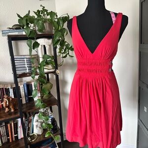 BCBGMaxAzria Watermelon Pink Cutout Waist Mini Dress